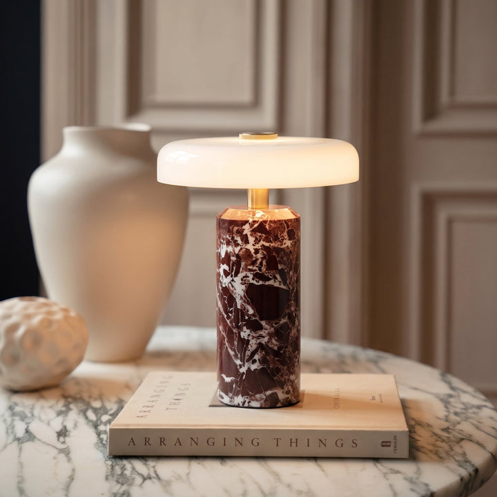 Trådløs Bordlampe i Marmor og Glass
